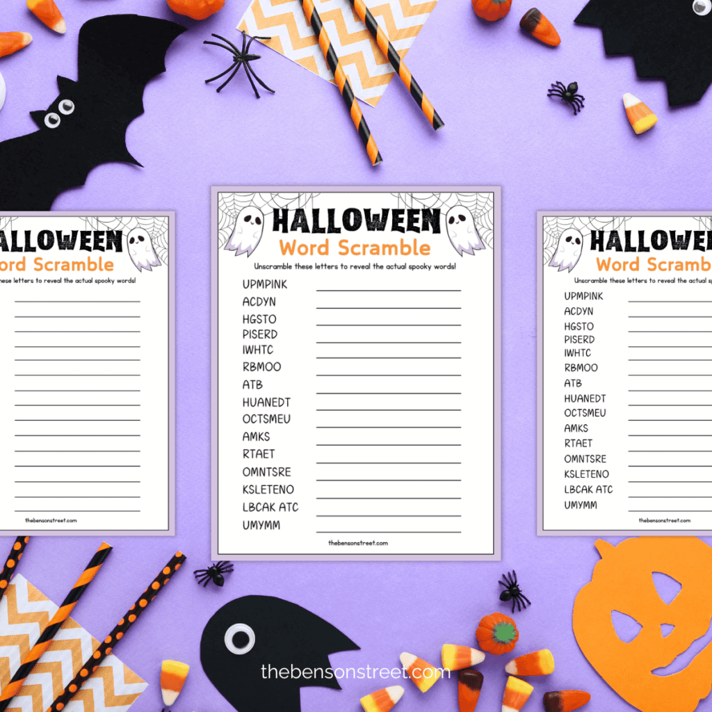 Cute Halloween Word Scramble with words to unscramble