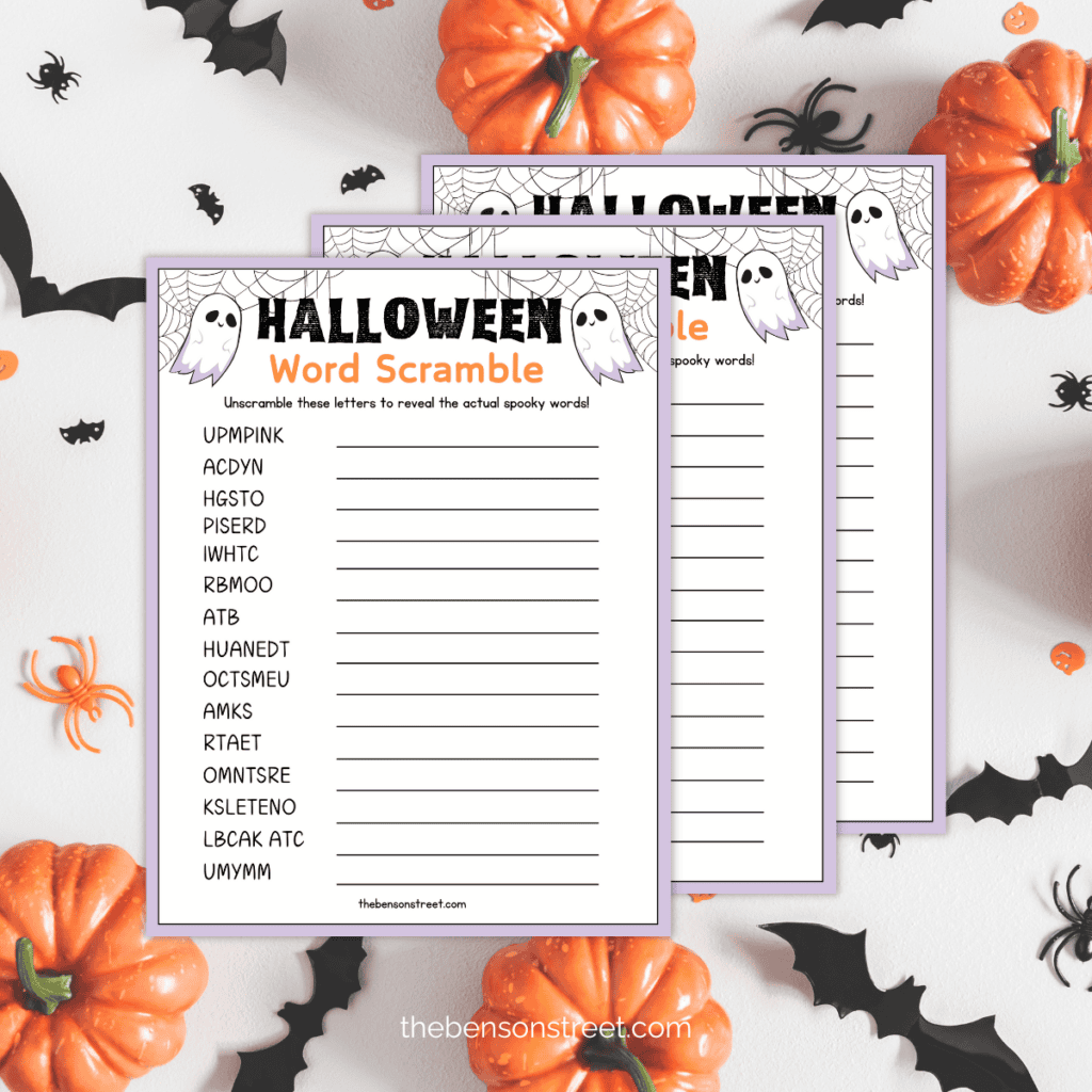 Three Halloween word scramble game.