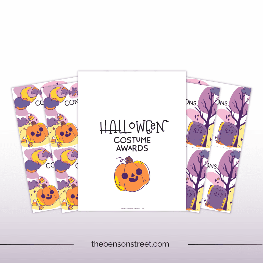 Stack of free printable Halloween costume awards for Halloween parties