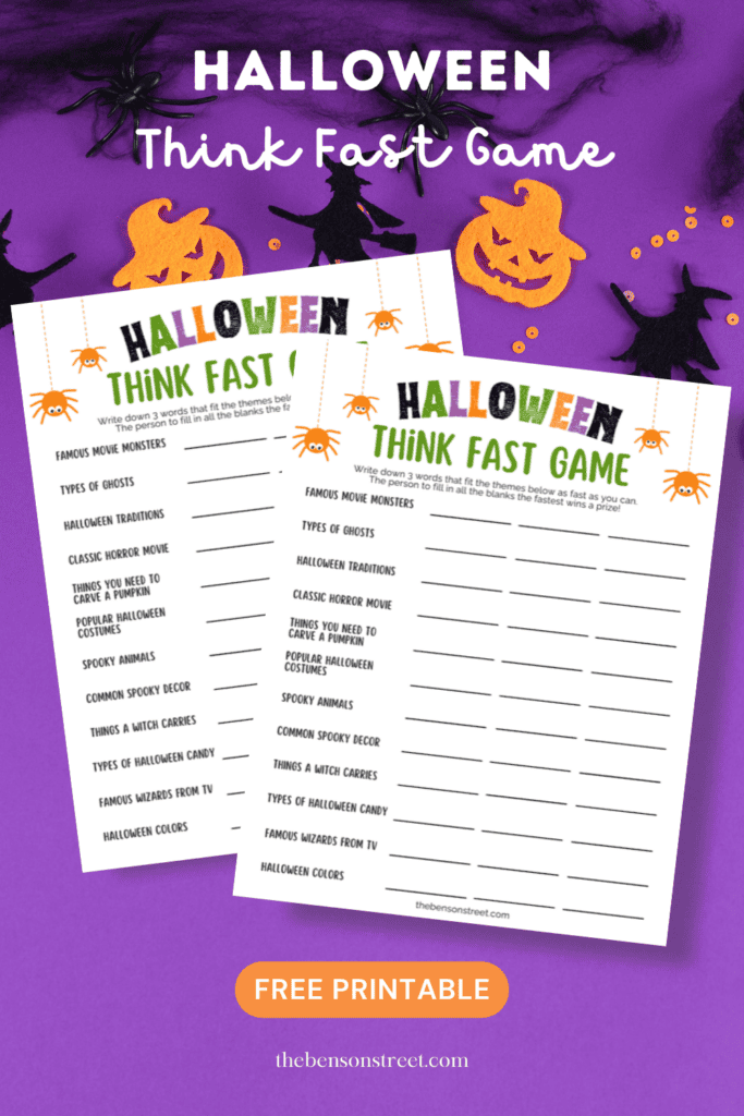 Halloween Game Free Printable Think Fast Game