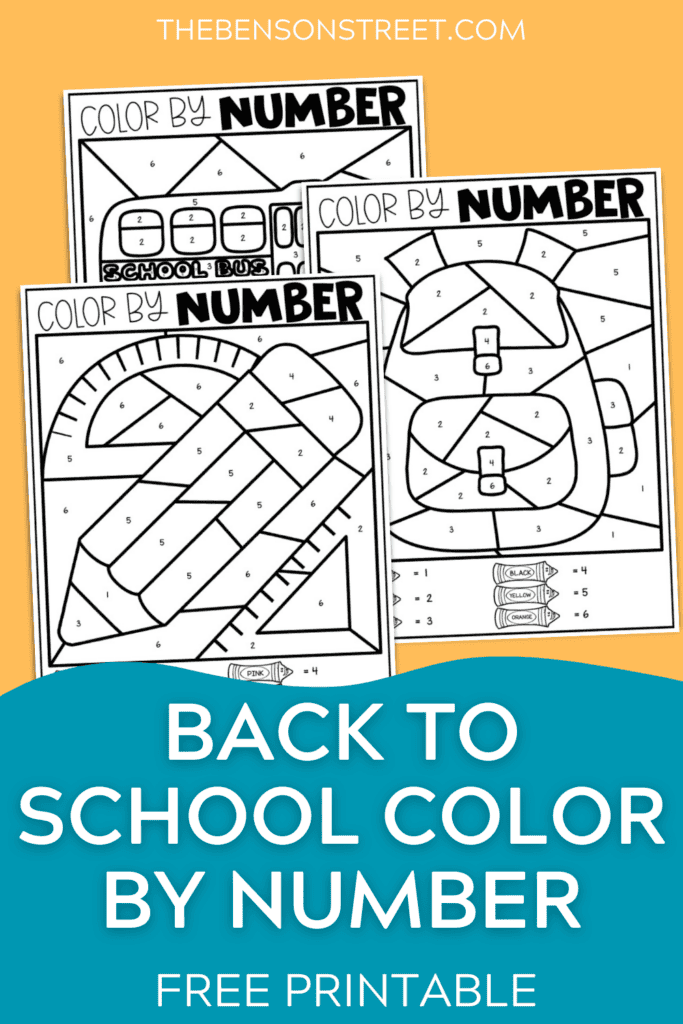 Six Different Back to School Color By Number Sheets