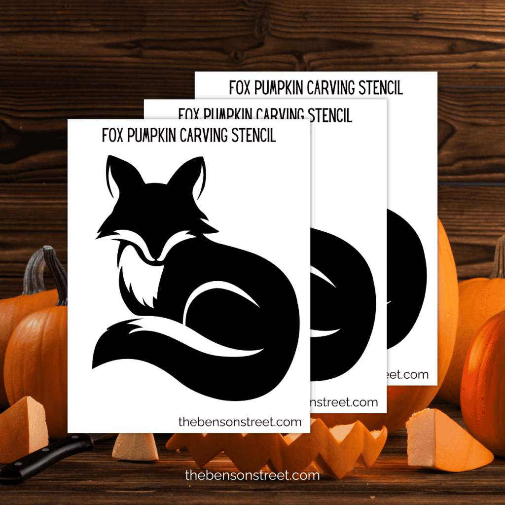 Simple fox silhouette stencil with a focus on the fox’s head and pointed ears, designed for easy pumpkin carving.