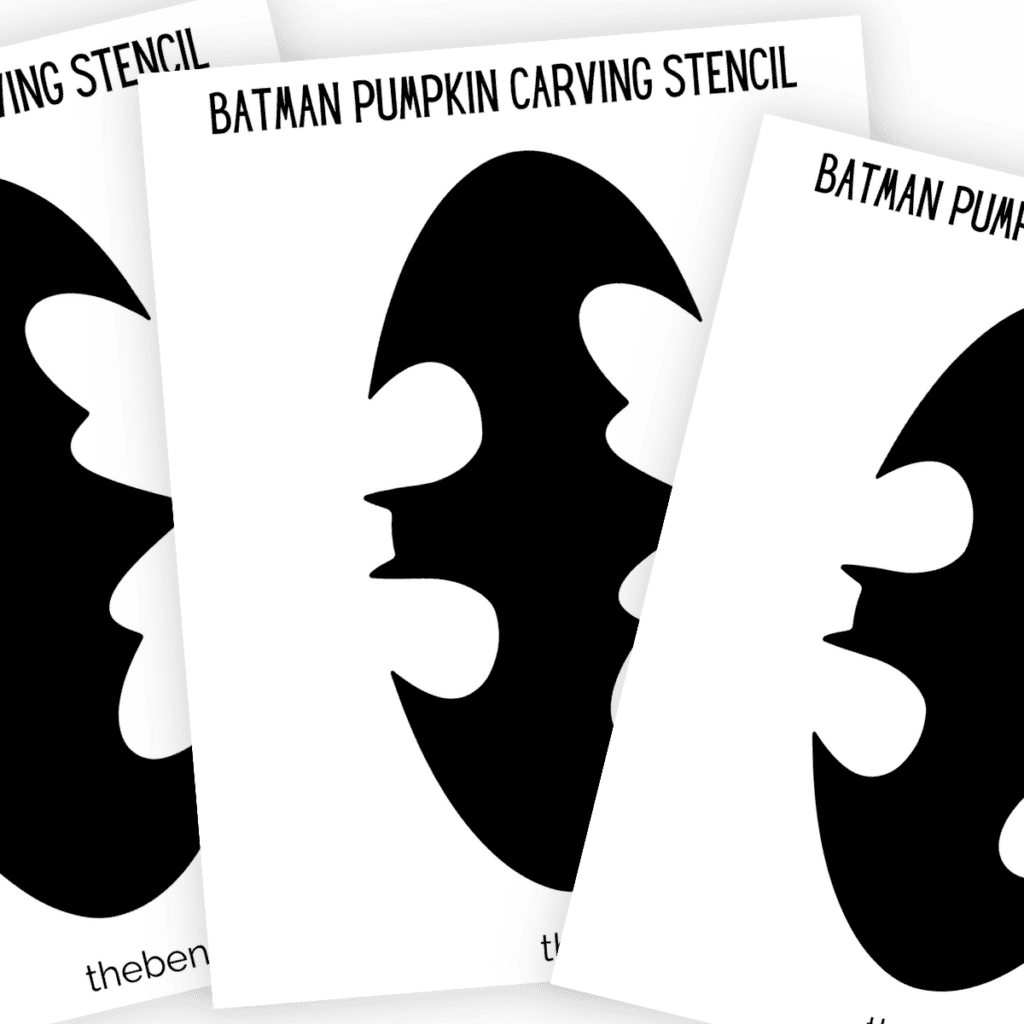 Close-up of a printable Batman pumpkin carving stencil, showcasing the sharp angles of the Batman symbol for precise carving.