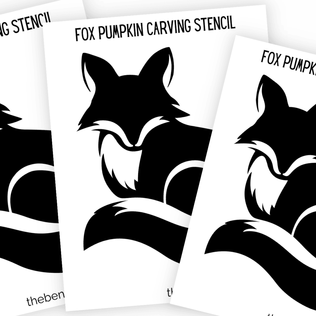 Minimalist fox pumpkin stencil showing the side profile of a fox’s face, highlighting the sleek lines of its features.
