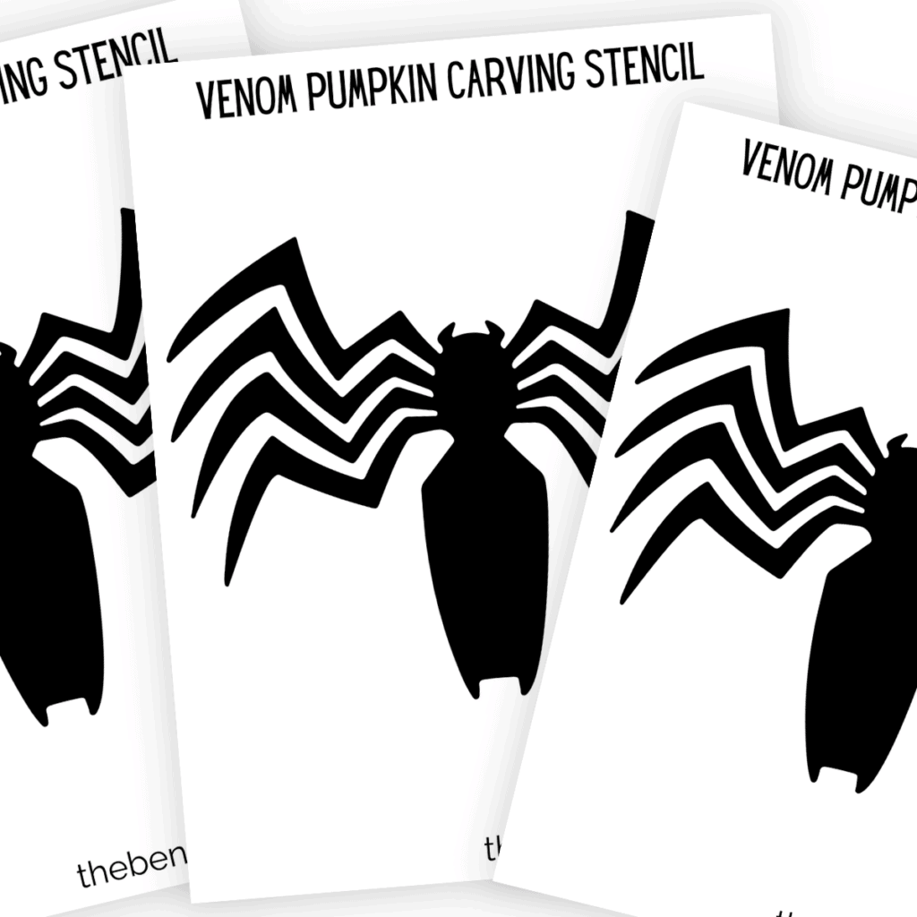 A Halloween-themed printable Venom stencil for pumpkin carving, featuring the venom symbol.