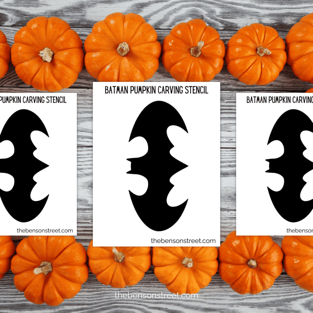 Printable Batman stencil for pumpkin carving, with clear lines and the Batman logo centered on the page.
