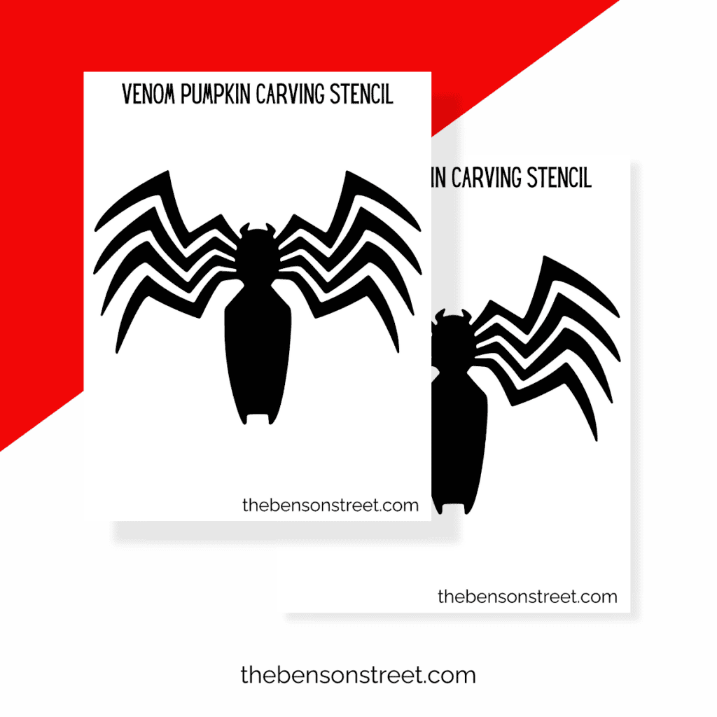 Free printable Venom stencil laid out on a pumpkin, showcasing how the design will look when carved.