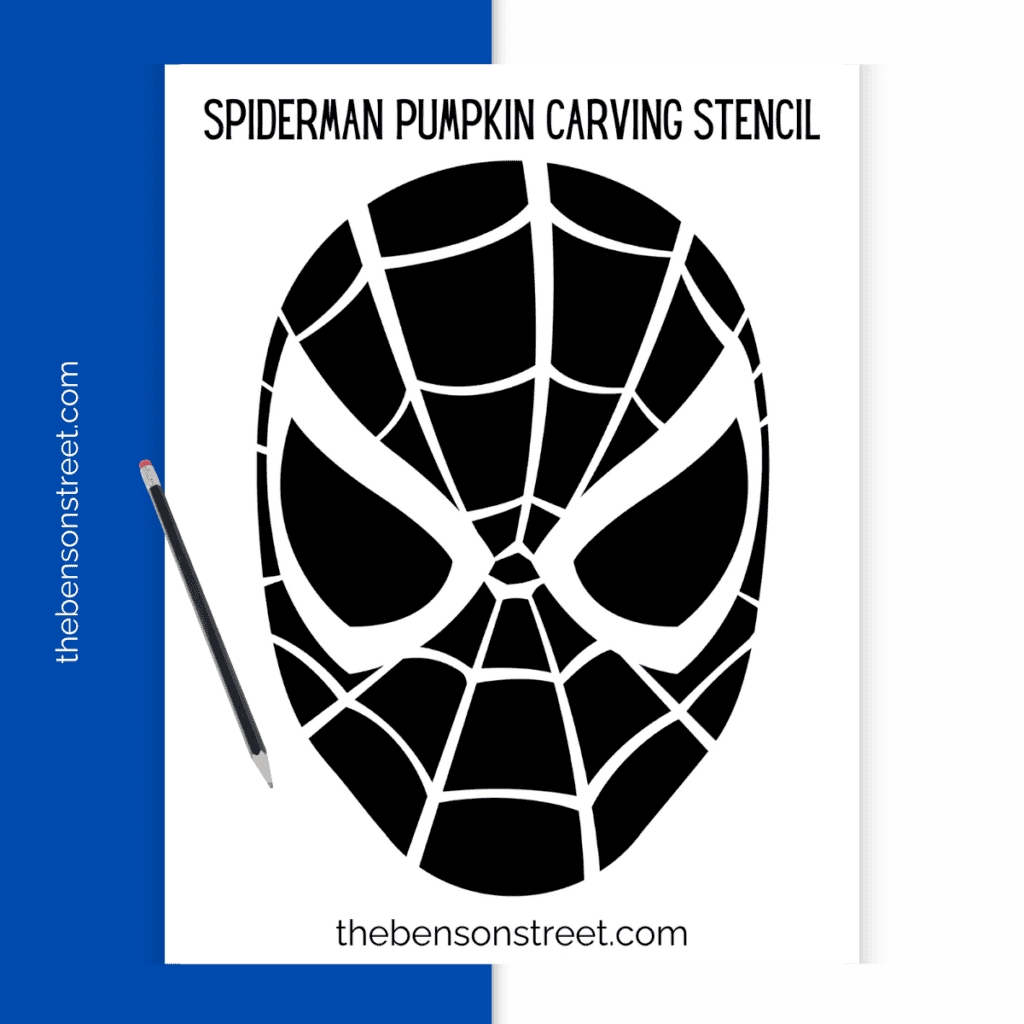 Free printable spiderman pumpkin carving stencil for carving Halloween pumpkins.