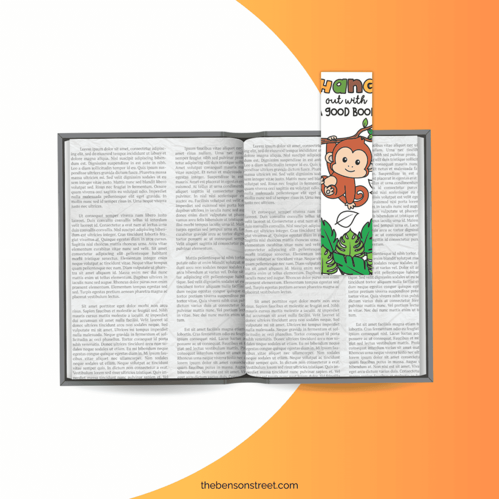 A single bookmark colored in and on  book holding a page.