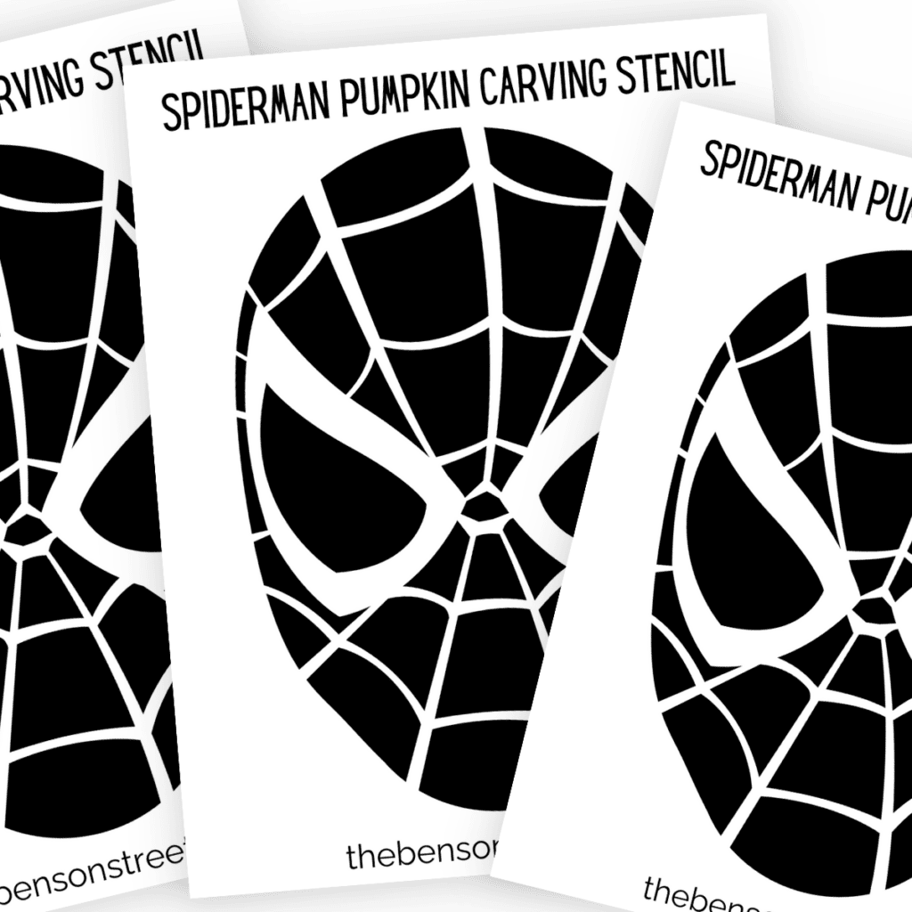 Stack of three printable spiderman pumpkin carving stencil.