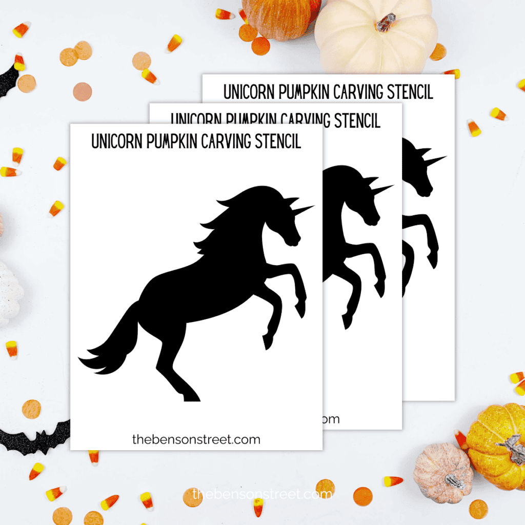 Printable template of a unicorn for crafting and pumpkin carving.