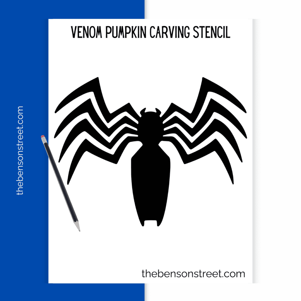 How to carve a venom spider pumpkin for Halloween using this free printable stencil.