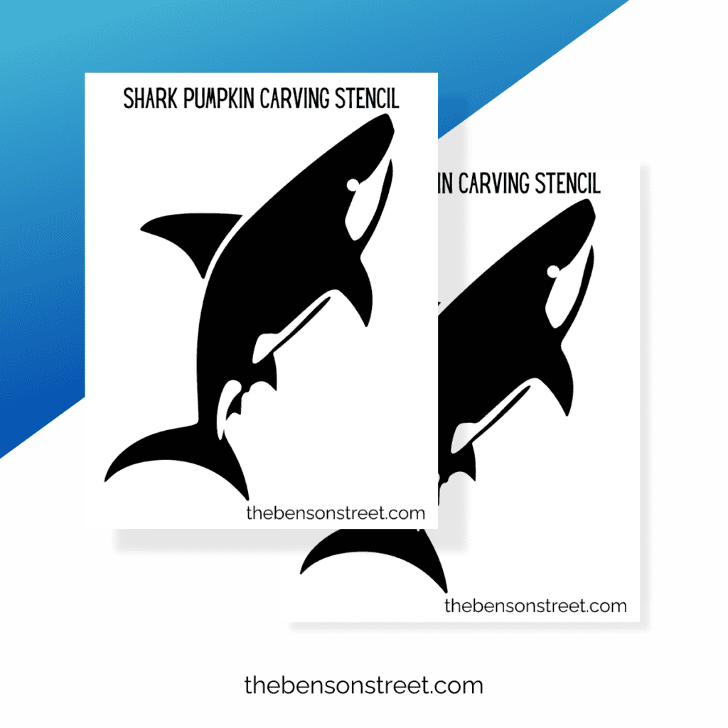 Side view of a printable shark pumpkin stencil, highlighting the sharp angles of the shark's mouth and the smooth curve of its body.