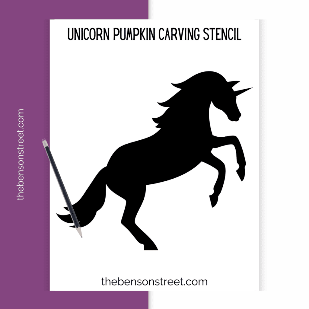 Printable unicorn template for pumpkin carving, perfect for crafts.