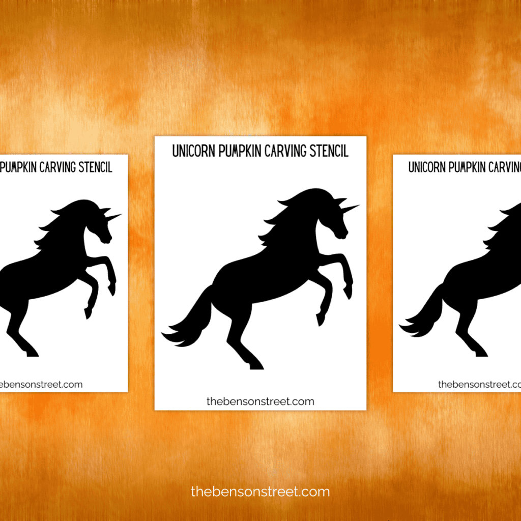 Free unicorn stencil for pumpkin carving, featuring a majestic design.