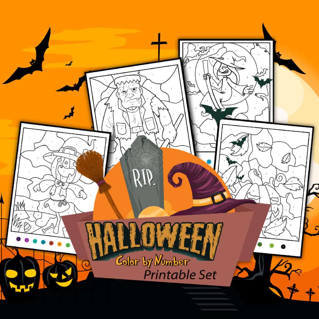 Halloween Color by number printable set with color key!