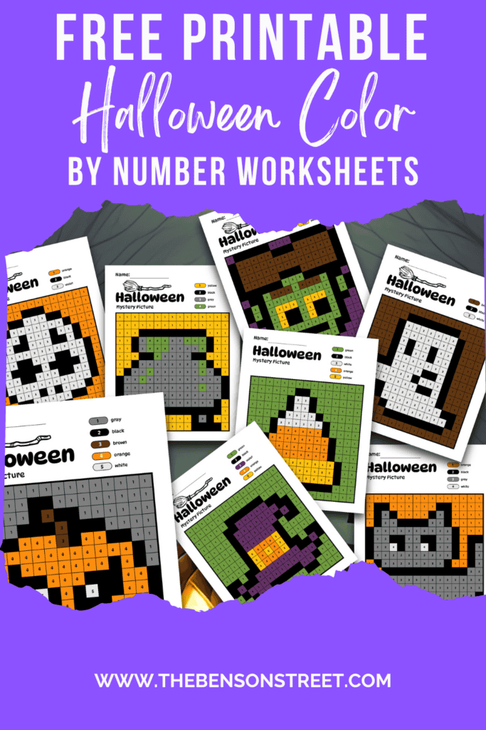 Free printable Halloween Color by Number Worksheets mystery pictures