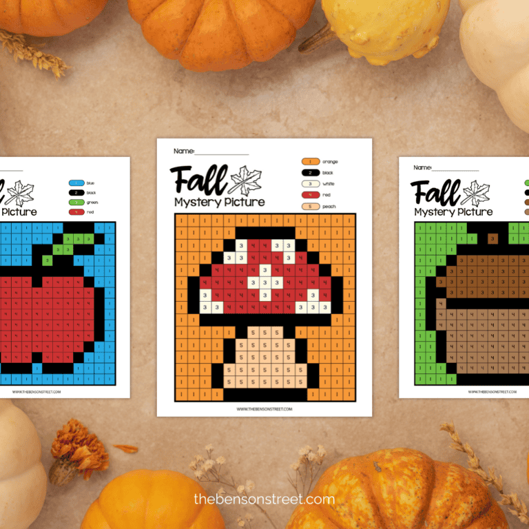Free Printable Fall Color by Number Mystery Pictures: Pixel Art