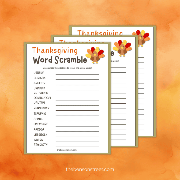 Free Thanksgiving Word Scramble Printable with Answers