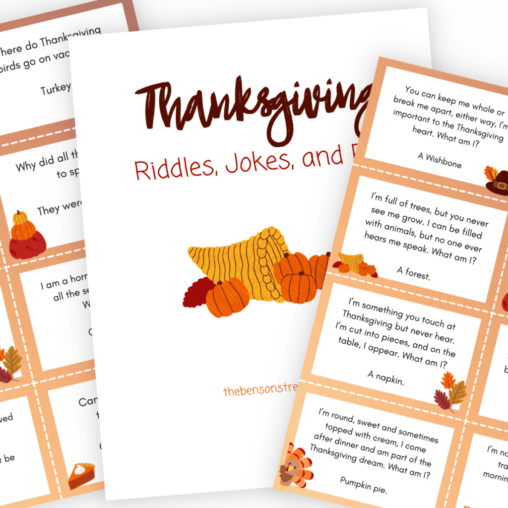 100+ Free printable Thanksgiving Riddles Jokes and Puns Cards to read through at Thanksgiving dinner