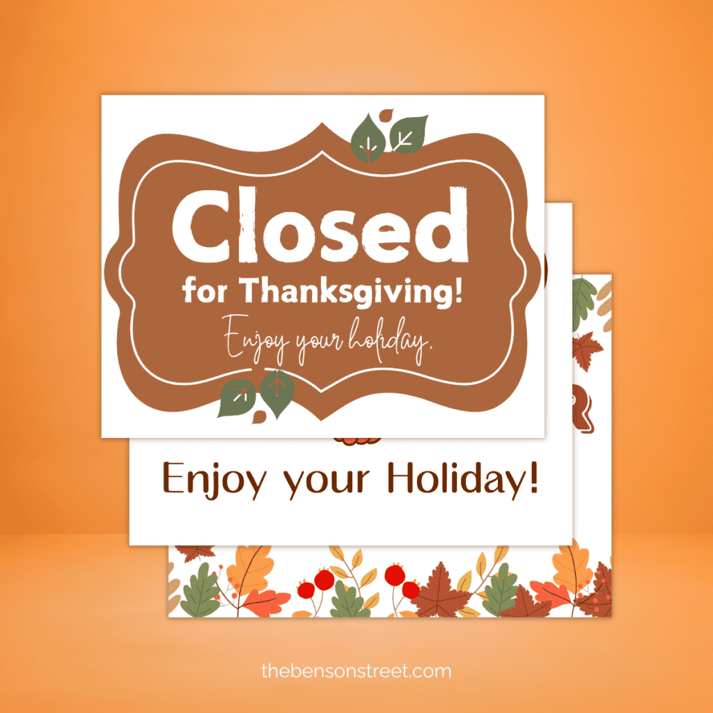 5 Free printable closed for thanksgiving signs