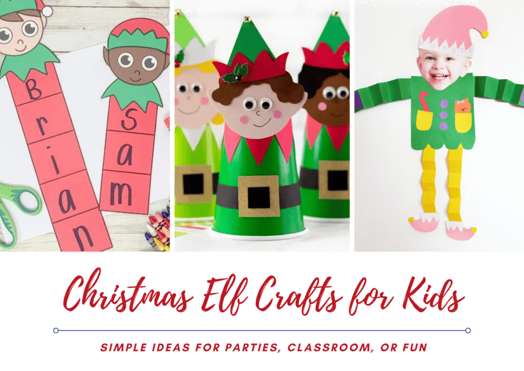 Three different ideas for elf crafts for kids.