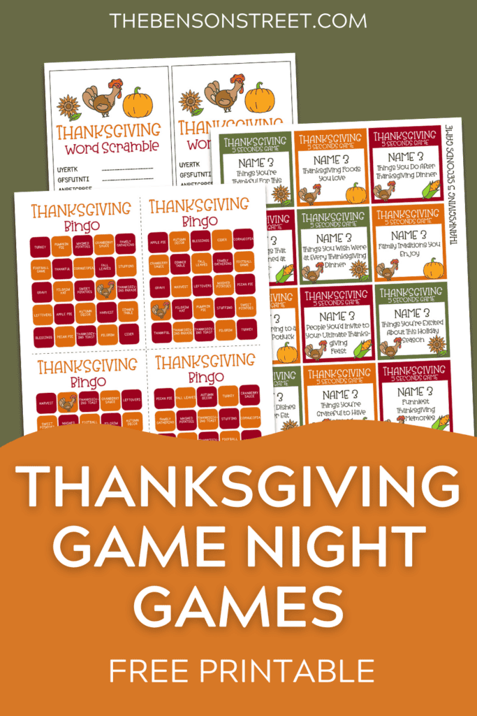 All in one Thanksgiving Game Night Bundle full of games, a scorecard and decorative prints