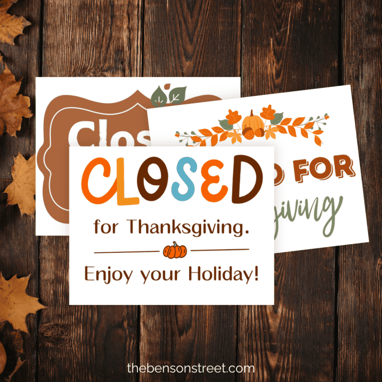 Closed Holiday signs for Thanksgiving. Free printable closed for thanksgiving signs