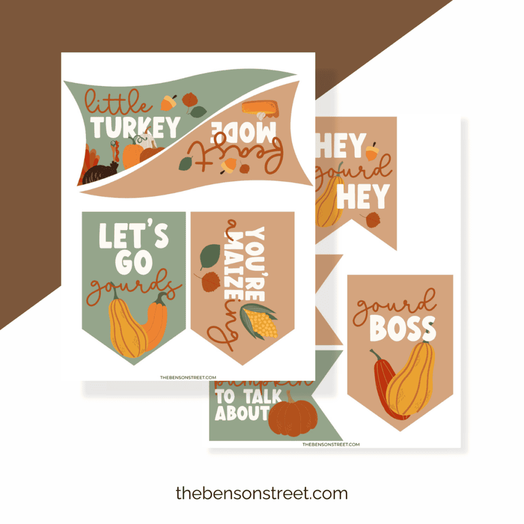 Two sheets of Flags and tags for Thanksgiving from a Free printable collection.