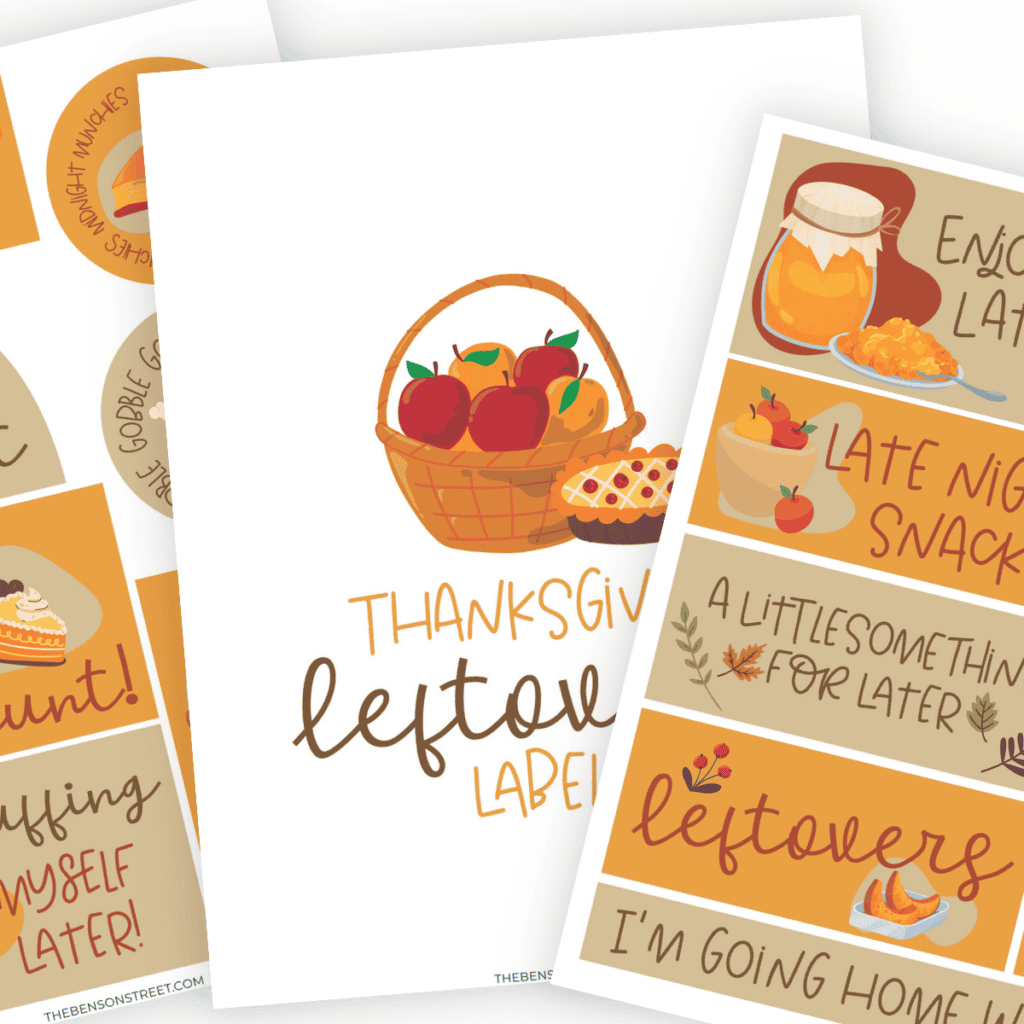 Fanned stack of Printable Thanksgiving leftover labels.