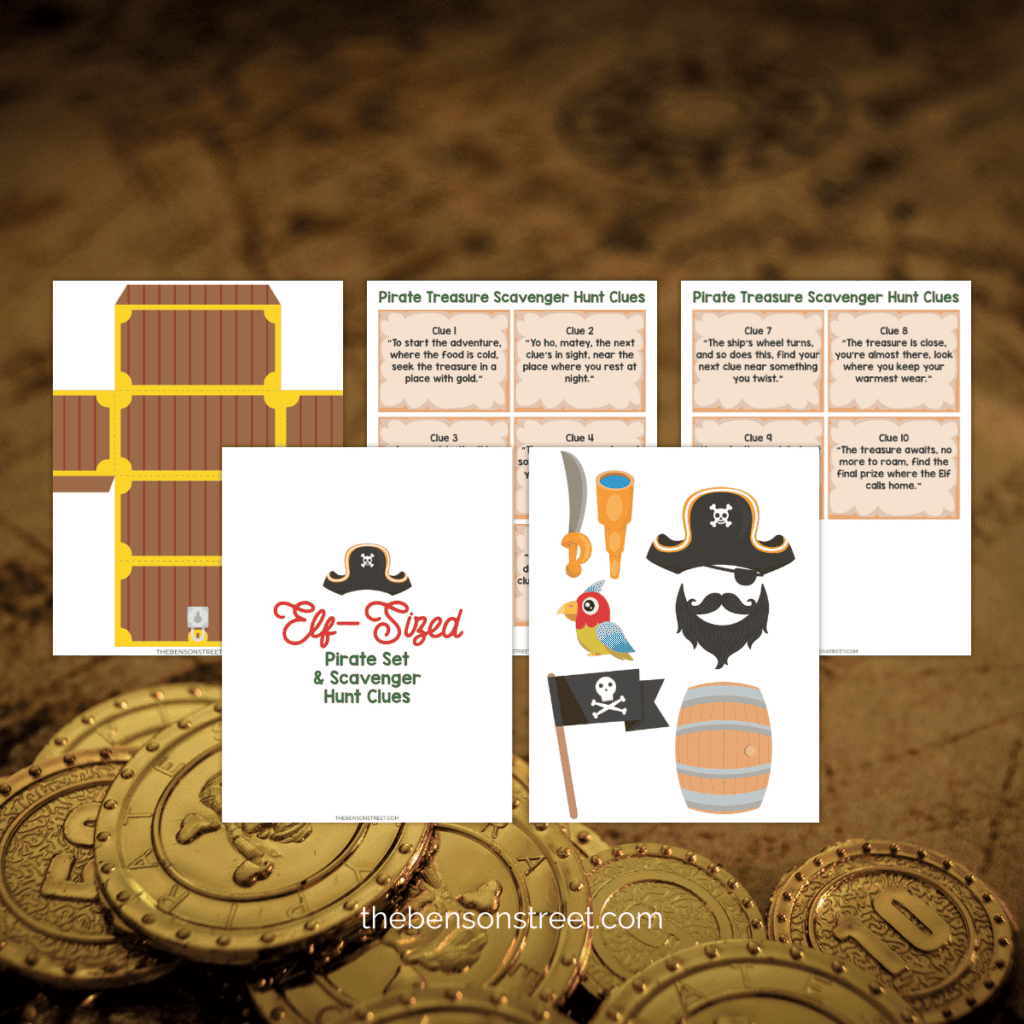 Elf Scavenger Hunt Clues and Pirate Elf on the Shelf Printable Props to dress up an elf