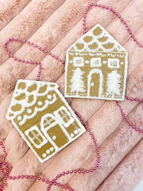 Finished gingerbread house craft using cardboard