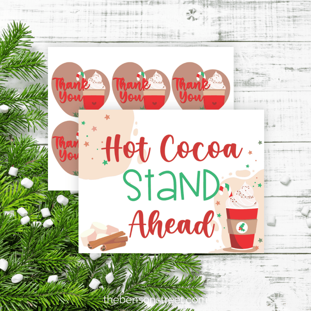 Free Hot Cocoa Stand Ahead Sign and Tags for Hot Cocoa