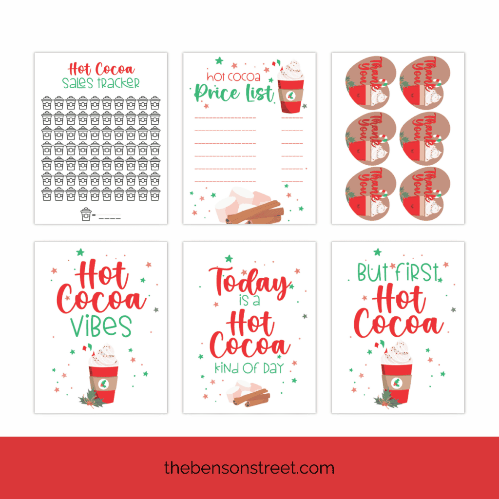 Free Hot Cocoa Stand Ahead Signs, Banner, Price List, and Sales Tracker and Tags for Hot Cocoa