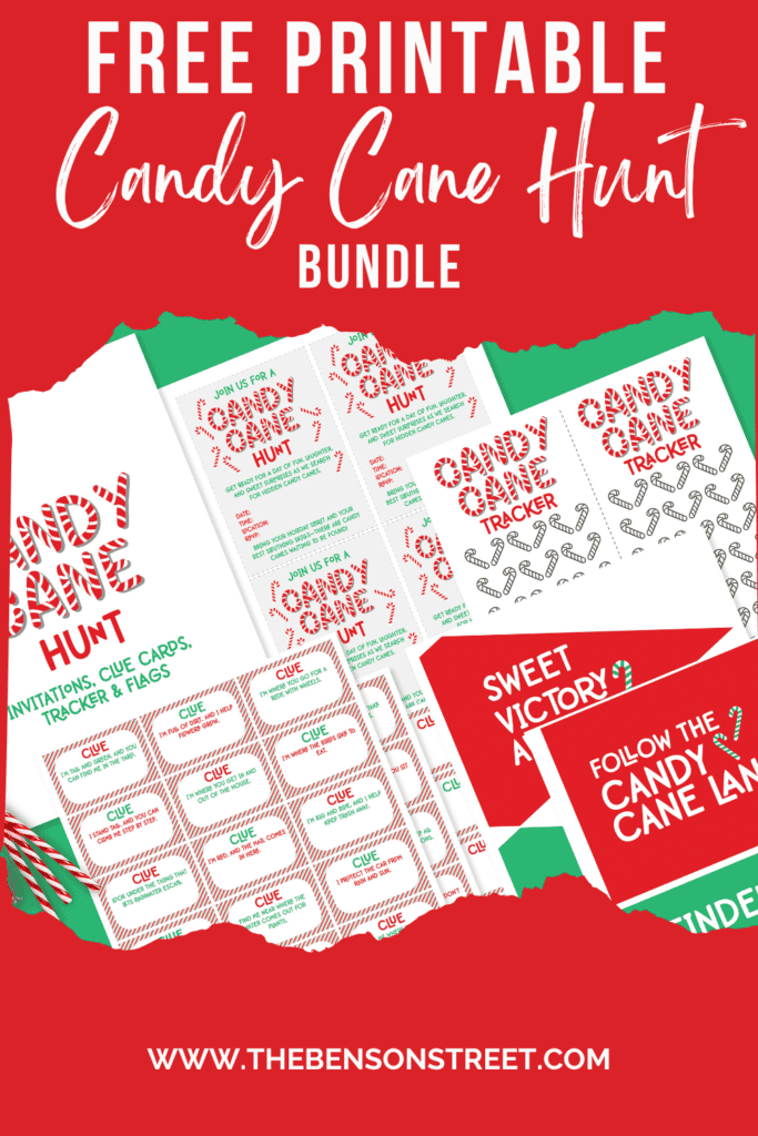 Free Printable Candy Cane Hunt Printables with invitations, clues, flags, and tracker