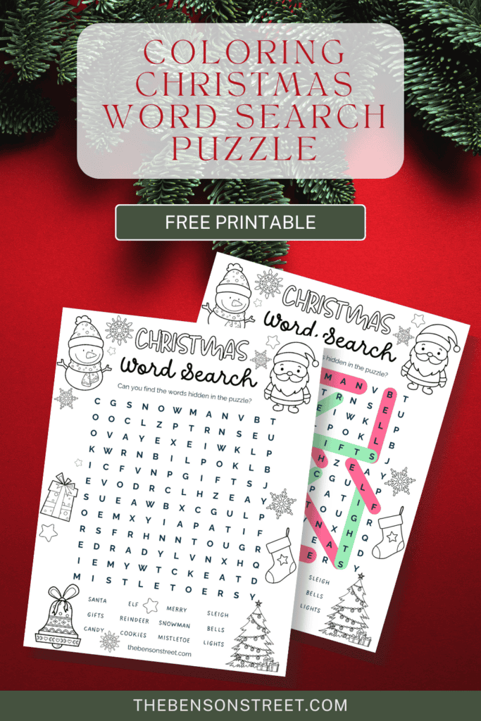 Free Printable Coloring Christmas Word Search Puzzle with answer key