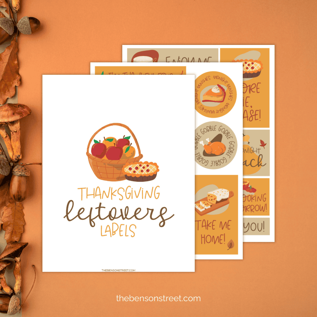Three pages of thanksgiving leftover labels in a stack.