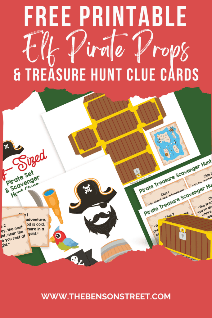Free Printable Elf on the Shelf Pirate Props and Treasure Hunt Clue Cards