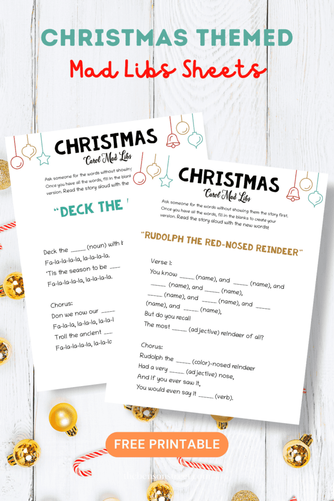 Free Printable Set of Christmas Themed Mad Libs Sheet