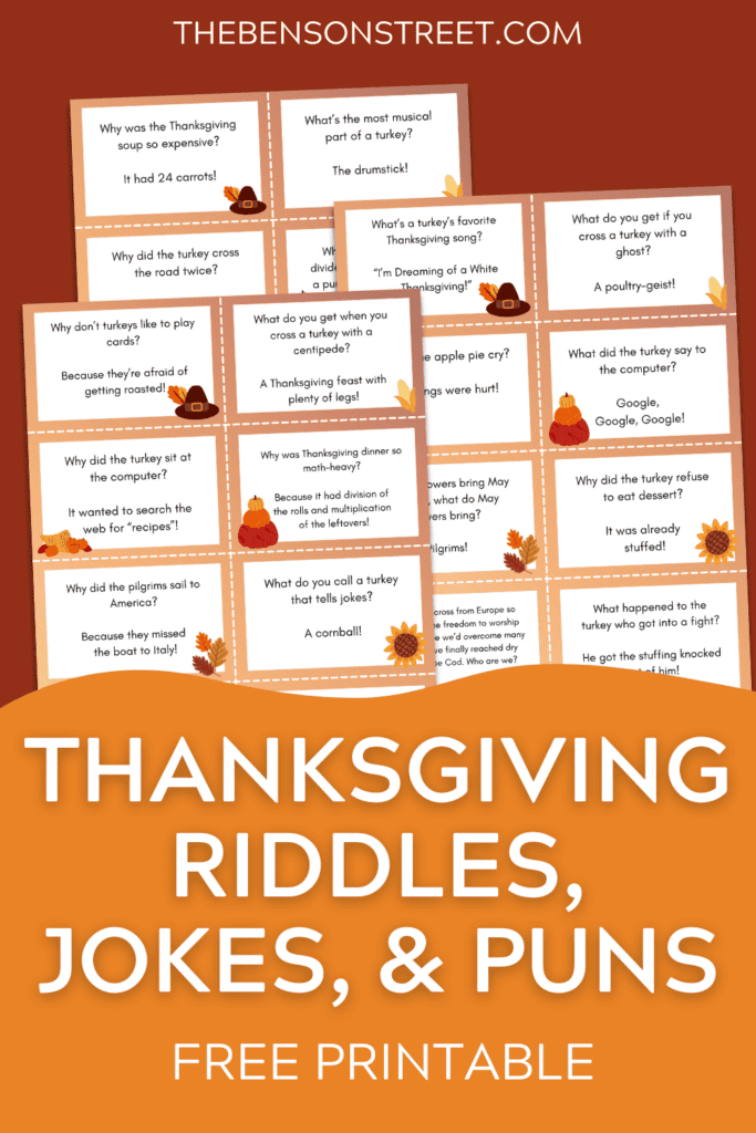 Free Printable Thanksgiving Riddles, Jokes, and Puns cards for thanksgiving dinner