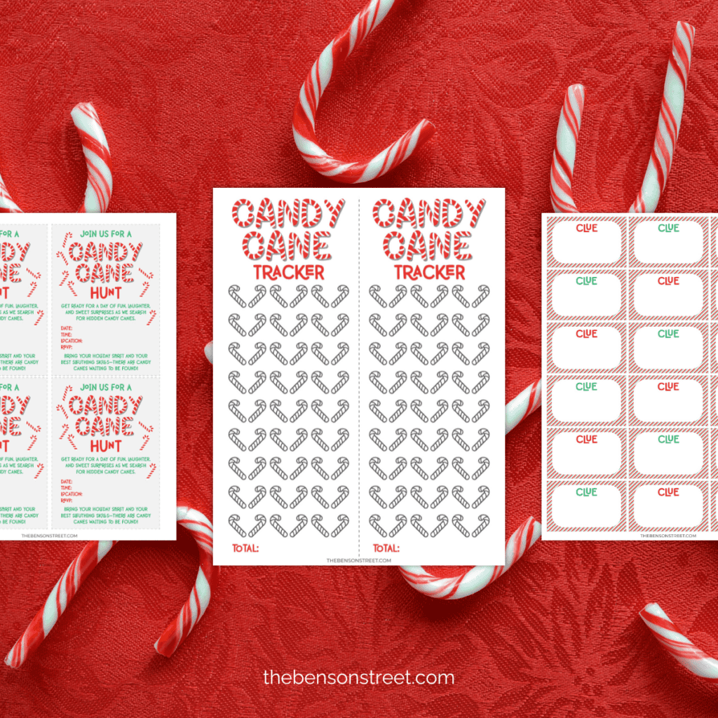 Free Printables Clue Cards, Invitations, and Tracker for a Candy Cane Hunt