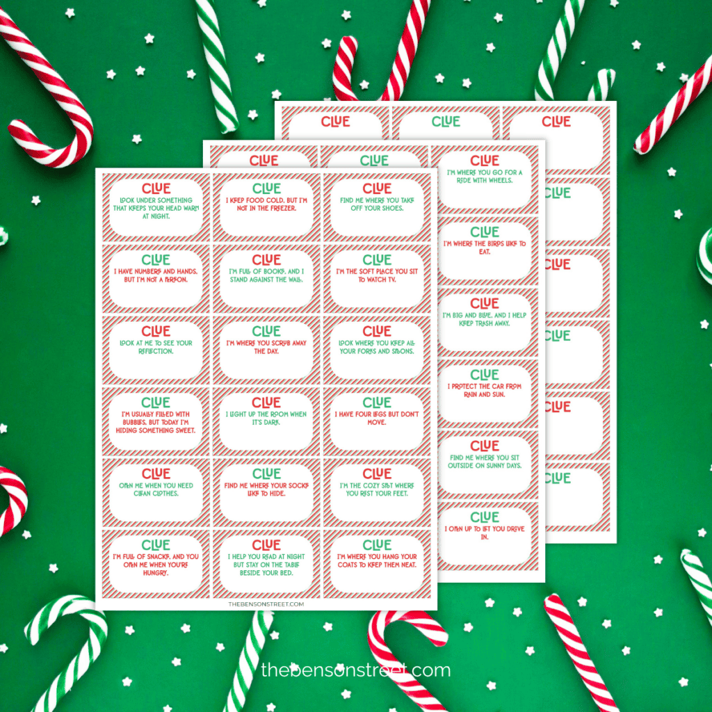 Free Printables Clue Cards for a Candy Cane Hunt