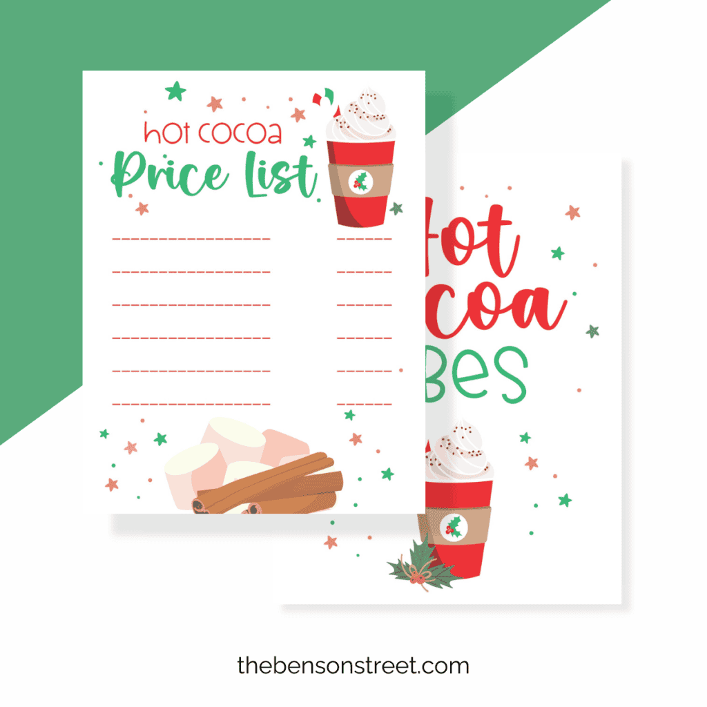 Free Printables for a DIY Hot Cocoa Stand with a price list
