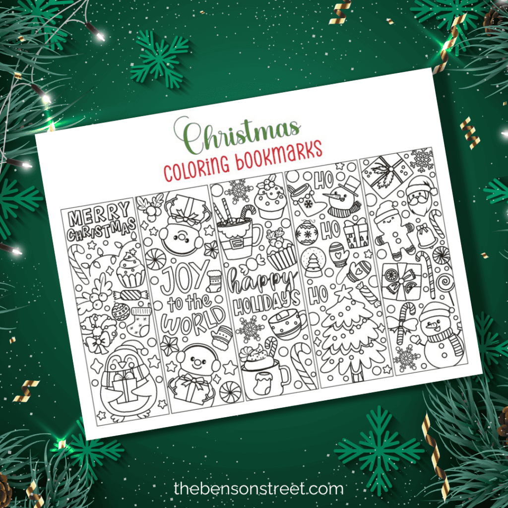 Free printable Christmas coloring bookmarks craft