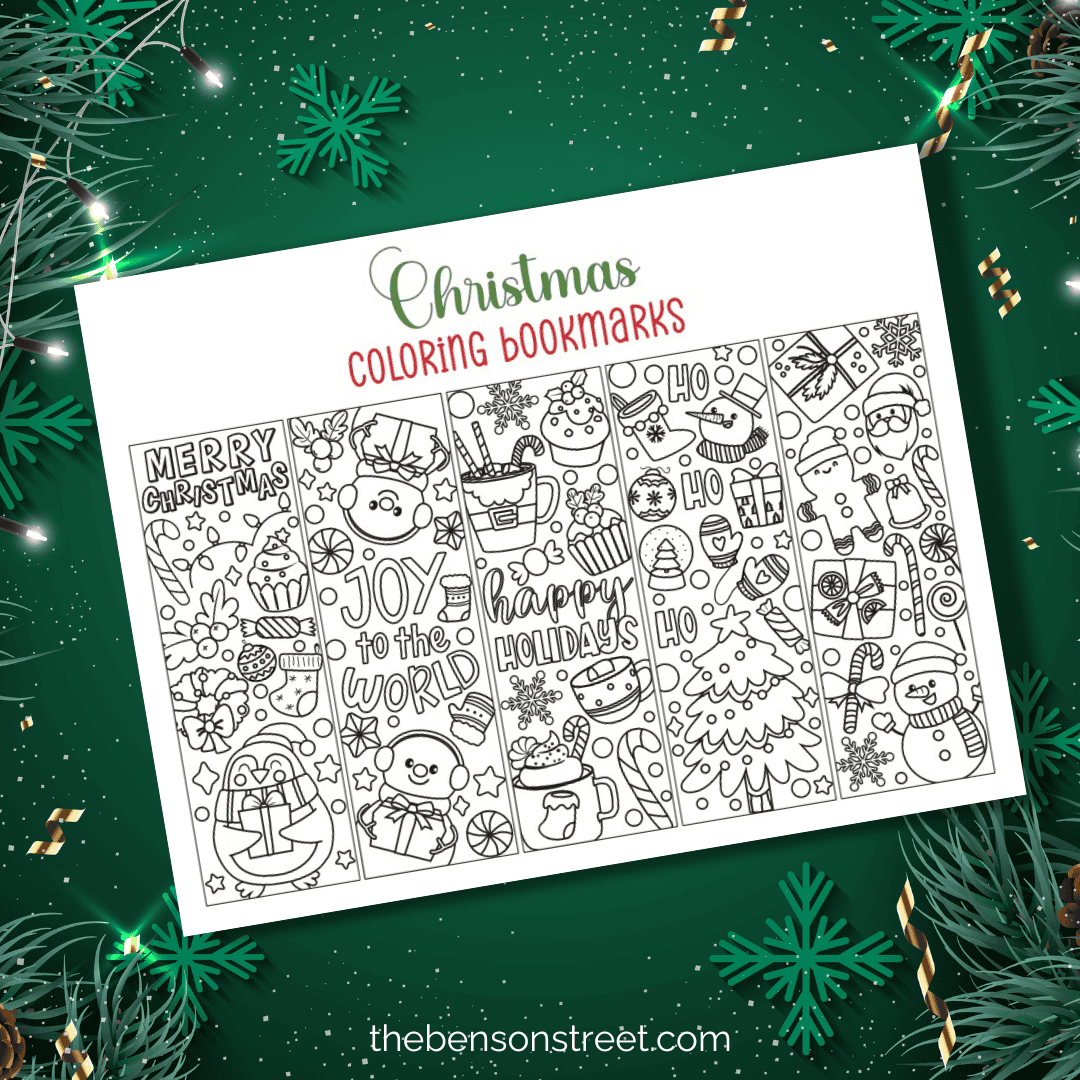 Free printable Christmas coloring bookmarks craft