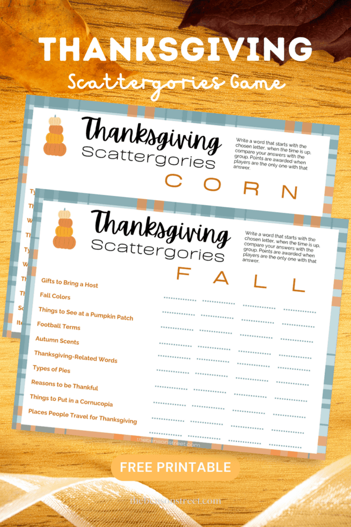 Fun and free printable game for Thanksgiving. Free Printable Thanksgiving Scattergories Game Sheets