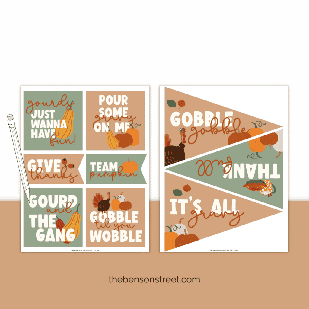 Cute Thanksgiving tags printable set. Two sheets next to each other.
