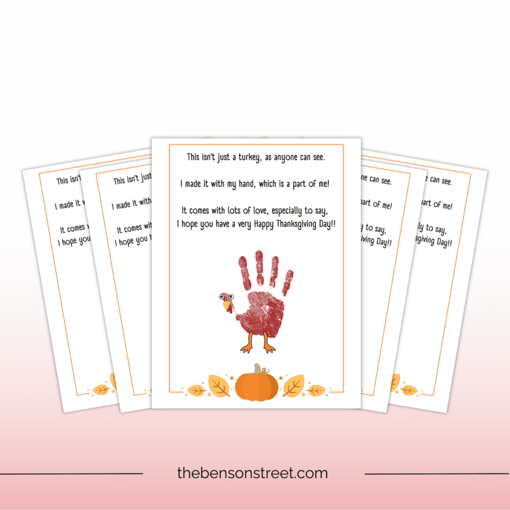 Handprint Craft for a Thanksgiving Turkey Handprint Poem Printable