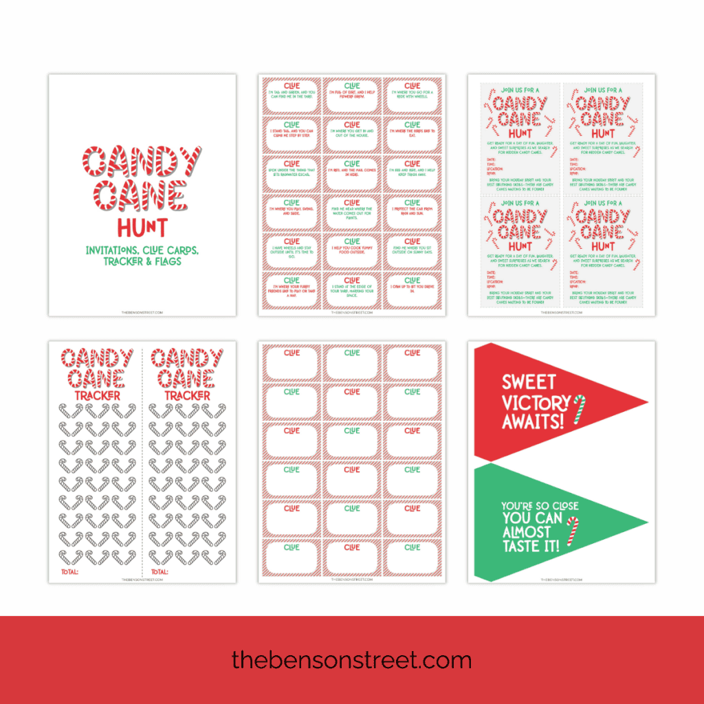How to have a candy cane hunt. Free Printables Clue Cards, Invitations, and Tracker for a Candy Cane Hunt