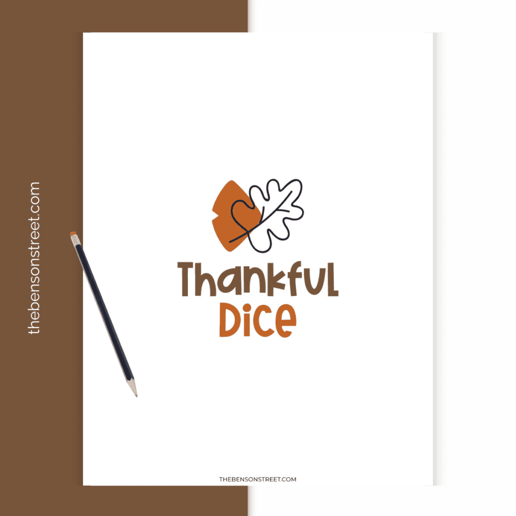 Printed out title page for a Thankful Dice